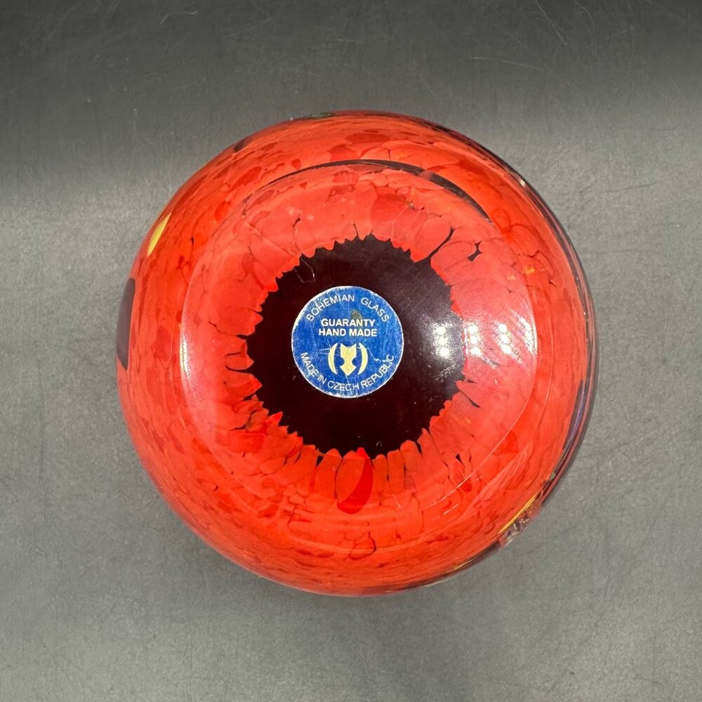 Paperweight Candle Holder Bohemian Art Glass Handmade Red Rainbow Czech READ - Picture 6 of 12